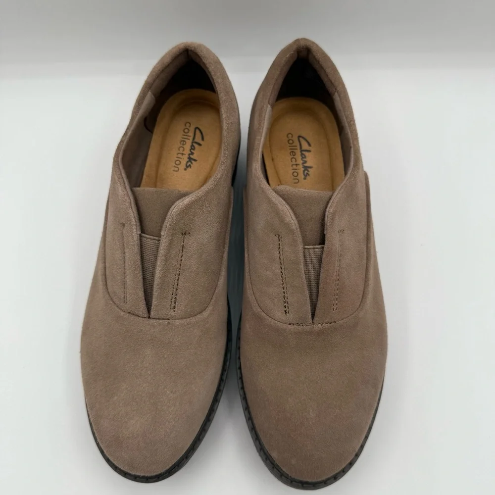Clarks Airabell Sky Suede Slip On Loafers Pebble Taupe 9W Wide